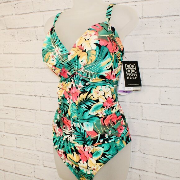 Coco Reef Women's Enrapture Printed Wrap One-Piece Swimsuit 38DD - Picture 6 of 10